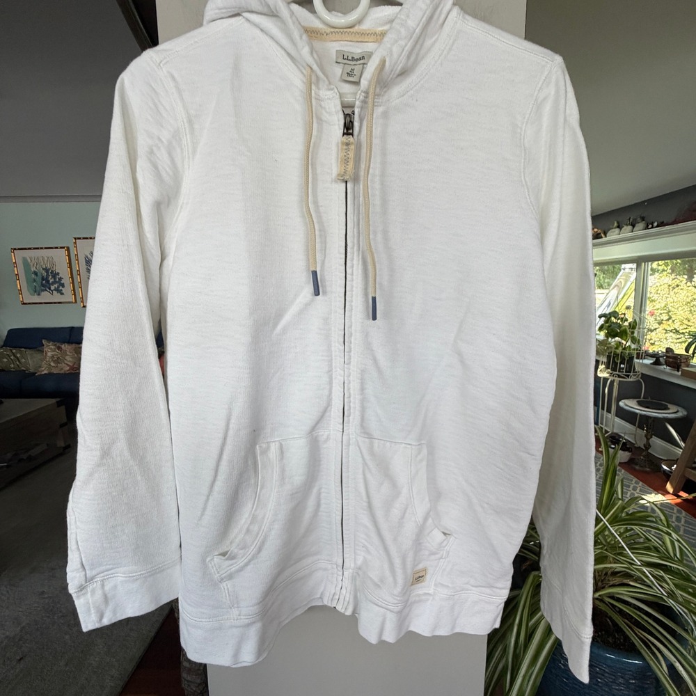 L.L. Bean Zip Hoodie Womens M White Organic Cotton Gorpcore Coastal Quiet 04211